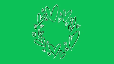 Hand Drawn White Hearts Wreath Frame Animation on Green Screen Overlay Видео 336579228