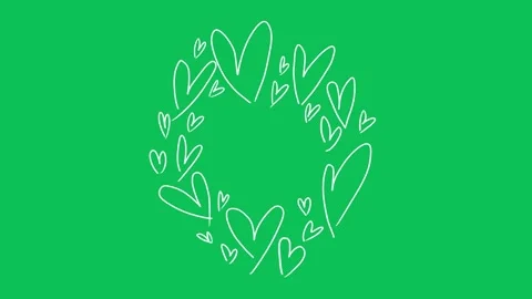 Hand Drawn White Hearts Wreath Frame Animation on Green Screen Overlay Vidéo 336579261