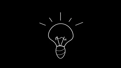 Hand drawn white line art lightbulb flickering on black. Creative idea concept Stock Footage 342244825