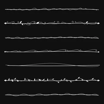 Hand-drawn white line divider stroke. Underline abstract doodle on black ba.. Stock Illustration