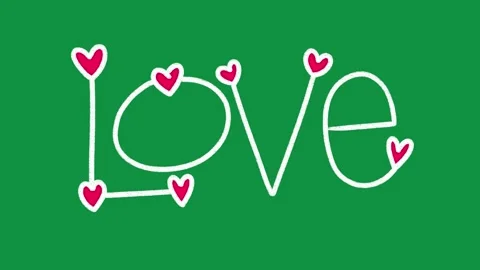 Hand Drawn White Line Love Text Animation Overlay with Red Heart Nodes Cute Vidéo 335124728