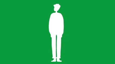 Hand Drawn White Silhouette Standing Man 2D Animation Green Screen Видео 341798923