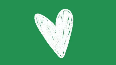 Hand Drawn White Sketch Heart Animation on Green Screen Overlay Видео 336579140