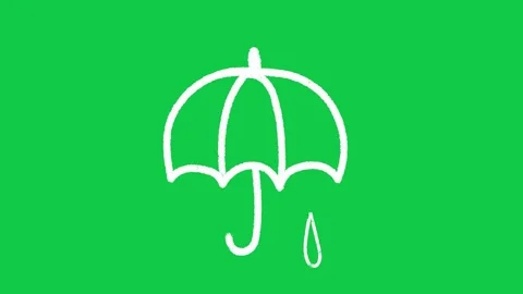 Hand Drawn White Umbrella Line Art Animation on Green Screen Overlay Video stock 336578733