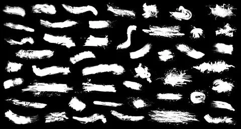 Hand drawn white vector brushes big pack isolated on black. Detailed paint Stock Illustration