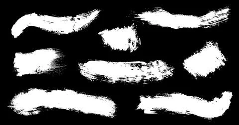 Hand drawn white vector brushes pack isolated on black background. Detailed Stock Illustration
