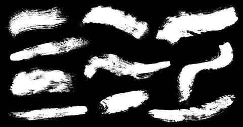Hand drawn white vector brushes pack isolated on black background. Detailed Stock Illustration