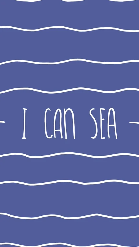 Hand drawn white wave stripes, hand written text I can sea on blue background Video stock 310901813