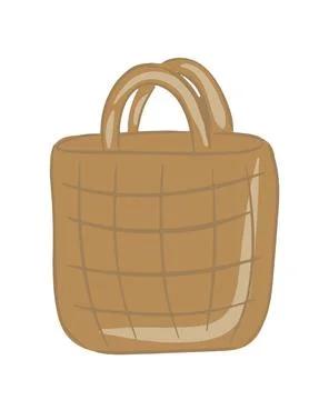 Hand drawn wicker bag with two handles in a simple design for everyday use Illustration