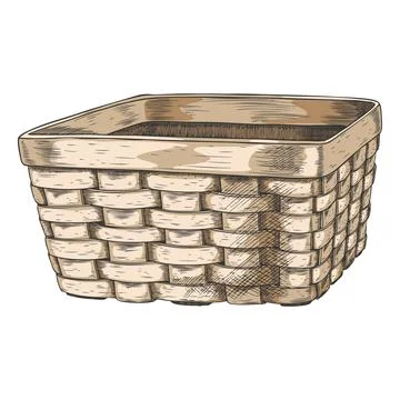 Hand-drawn wicker basket without handles, in a vintage engraving style. Illustration