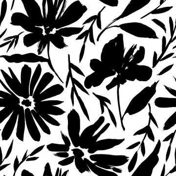 Hand drawn wild flowers vector seamless pattern Illustrazione stock