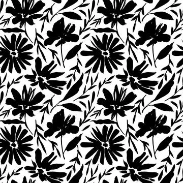 Hand drawn wild flowers vector seamless pattern Illustrazione stock