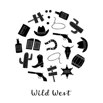 Hand drawn Wild West elements in circle. Stock Illustration