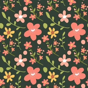 Hand drawn wildflowers seamless pattern Stock Illustration