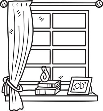 Hand Drawn Window with curtains and picture frames illustration 스톡 일러스트