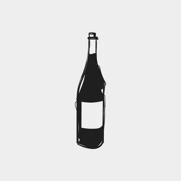 Hand-Drawn Wine Bottle with Label Vector Illustration Stock Illustration