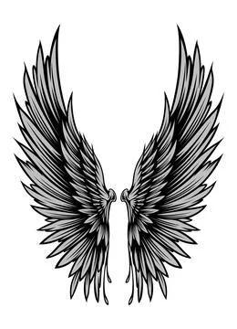 Hand-Drawn Wing Vector Illustration in Tattoo Style Stock Illustration