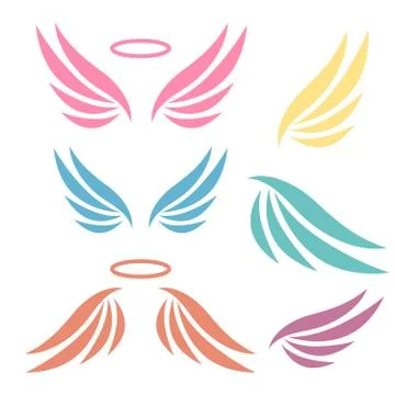 Hand drawn wings logo set. Set of logo with wings. Angels and birds winged la Stock Illustration