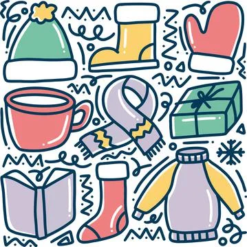 Hand drawn winter collection doodle Illustrazione stock