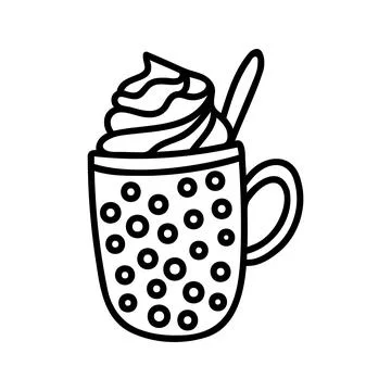 Hand drawn winter cup of cocoa with marshmallows and cream. Doodle vector i.. Stock Illustration
