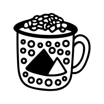 Hand drawn winter cup of cocoa with marshmallows and cream. Doodle vector i.. Stock Illustration