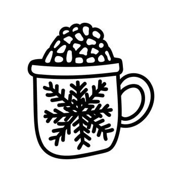 Hand drawn winter cup of cocoa with marshmallows and cream. Doodle vector i.. Stock Illustration