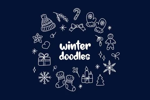 Hand drawn winter doodle elements Stock Illustration