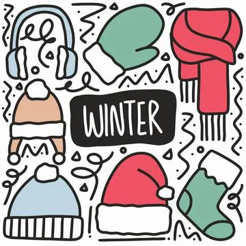 Hand drawn winter doodle set Stock Illustration