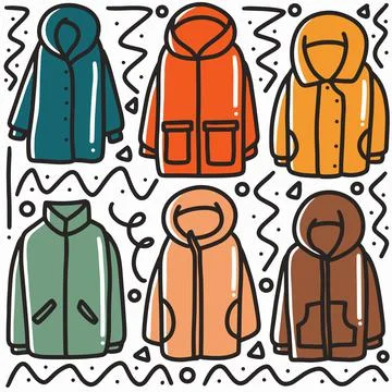 Hand drawn winter jackets doodle set Stock Illustration