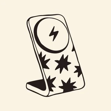 Hand drawn wireless charging stand with star patterns. Minimalist line art 스톡 일러스트