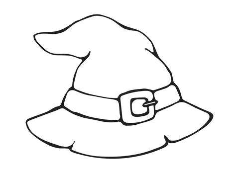 Hand Drawn Witch Hat with Buckle Line Art Doodle Illustration for Halloween.. Stock Illustration