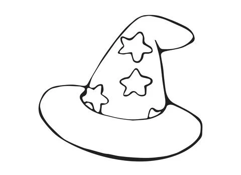Hand Drawn Witch Hat with Stars Line Art Doodle Illustration for Halloween .. Stock Illustration