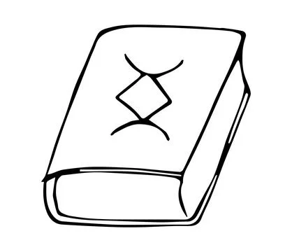 Hand Drawn Witch Spell Book with Magic Symbol Line Art Doodle Illustration .. Illustrazione stock