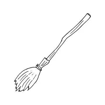 Hand drawn witchs broom Stock Illustration