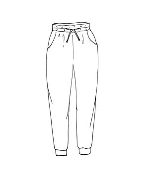 Hand drawn womens pants with pockets and leise, home wear. Fashion sketch. .. Stock Illustration