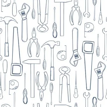 Hand drawn working instrument set Stock Illustration