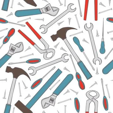 Hand drawn working tools. Vector  seamless pattern Stock Illustration