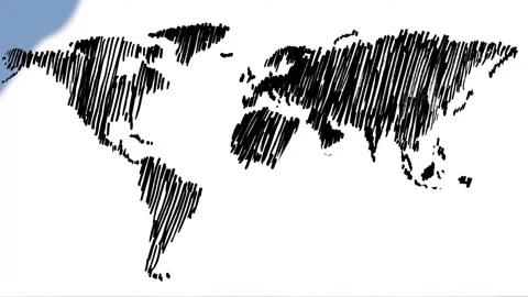 Hand-drawn world map animation with blac... | Stock Video | Pond5