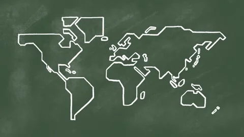 Hand drawn world map on blackboard 動画素材 310616527