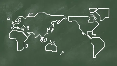 Hand drawn world map on blackboard: Asia centered 動画素材 310616528