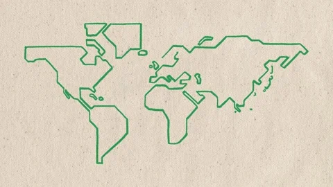 Hand drawn world map on fabric background 動画素材 310596033