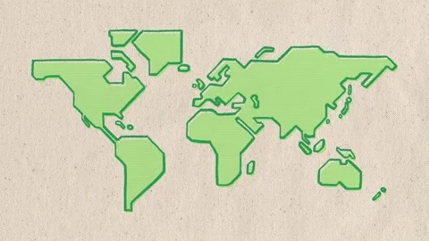 Hand drawn world map on fabric background 動画素材 310596085