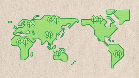 Hand drawn world map on fabric background 動画素材 310596298