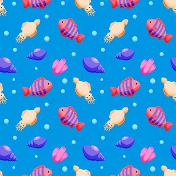 Hand drawn world oceans day seamless pattern. Stock Illustration