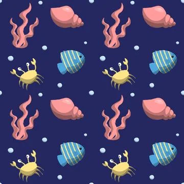 Hand drawn world oceans day seamless pattern. Stock Illustration