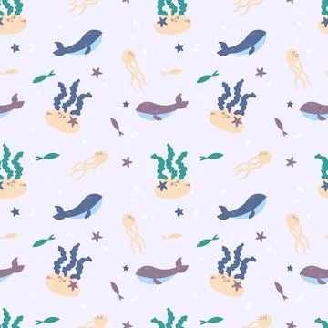 Hand drawn world oceans day seamless pattern. Stock Illustration