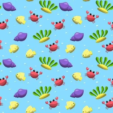 Hand drawn world oceans day seamless pattern. Stock Illustration