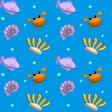 Hand drawn world oceans day seamless pattern. Stock Illustration