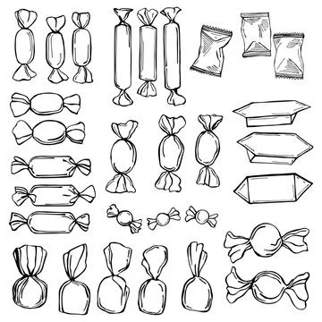 Hand drawn wrapped candy  set. Stock Illustration
