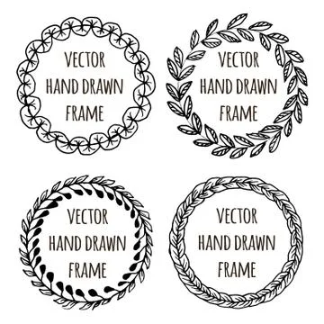 Hand drawn wreath set made in vector. Leaves garlands. Romantic floral design Stock Illustration